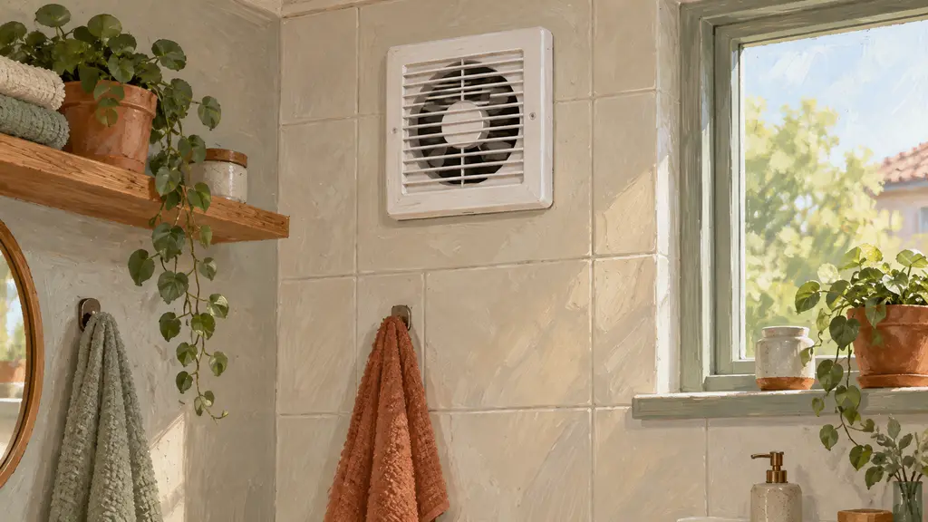 Illustration: A bathroom exhaust fan mounted on a wall